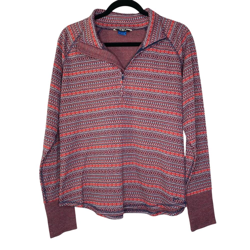 KAVU Red Fair Isle Jacquard Wind River Quarter Zip Pullover Size XL Gorpcore